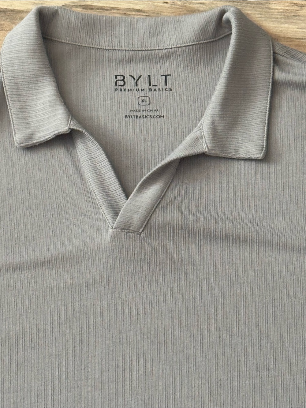 BYLT Ribbed Short Sleeve Open V Polo Gray XL - Picture 9 of 12
